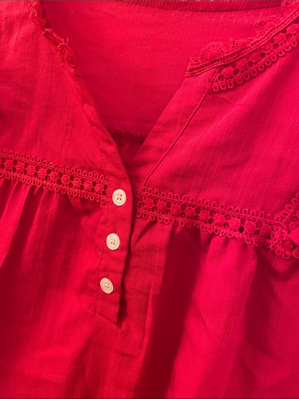 Bright Red Ruffle Sleeve Boho Top - Picture 3 of 5